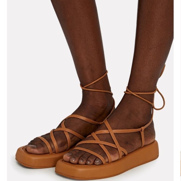 LOEFFLER RANDALL Beau Platform Wrap Tie-Up Sandals in Nude ANTHROPOLOGIE - Picture 2 of 11